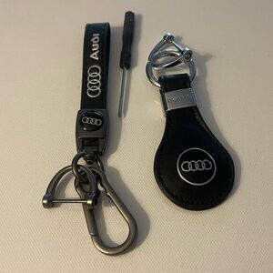 Audi Key Fob Keychains in Black Leather Set of 2 Keychains NWT
